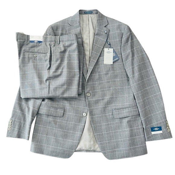 Hart Schaffner Marx 2 Piece Wool Suit Mens 44L/38W Gray Blue Check NWT $795 - Picture 1 of 16